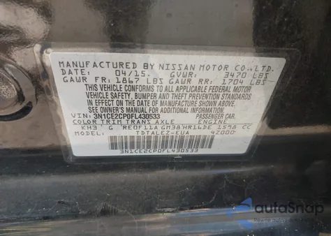 2015 Nissan Versa Note Sl z USA, uszkodzony, nr VIN 3N1CE2CP0FL430533